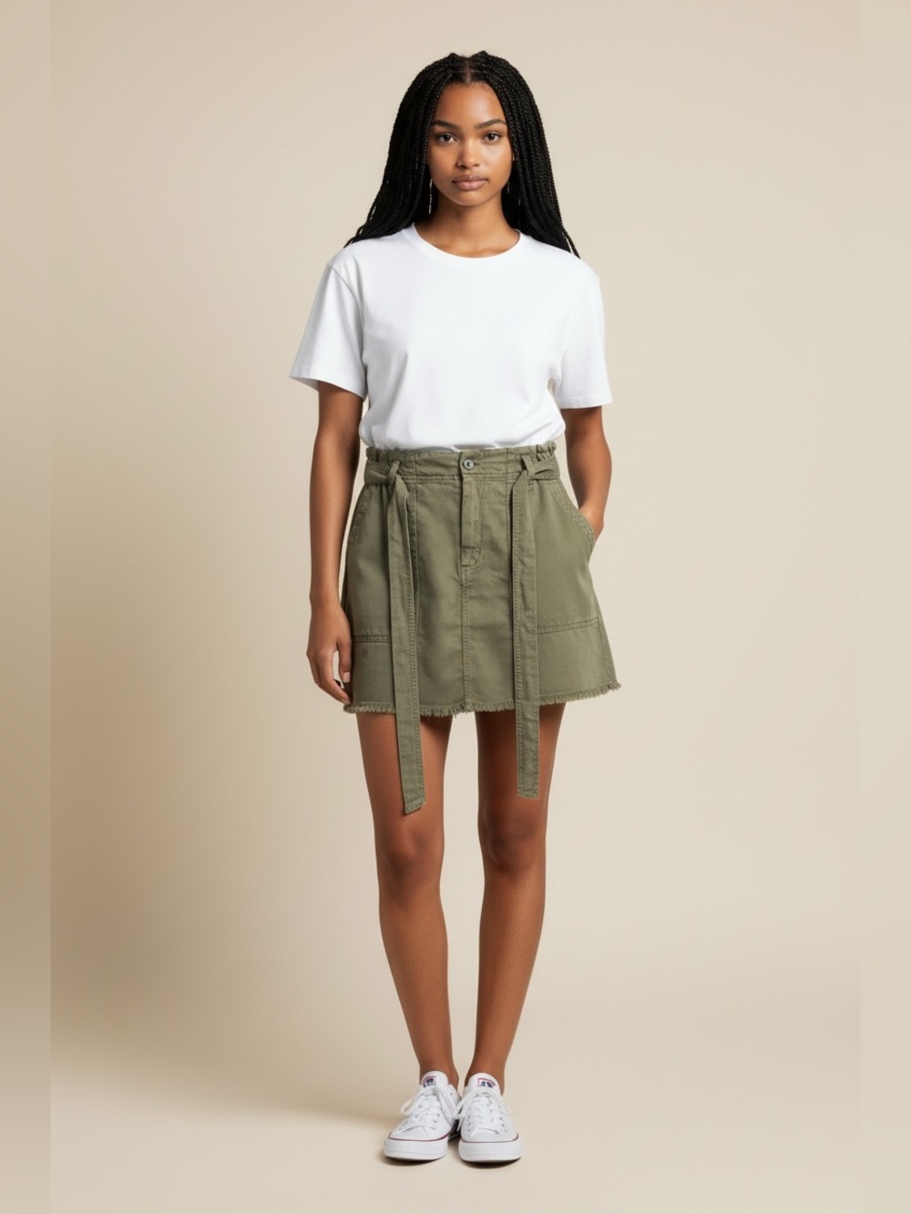 cloth & stone Olive Utility Mini Skirt with Tie Details